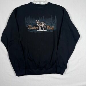 Timber Wolf Embroidered LG Graphic‎ Sweatshirt Black by Clearwater Creek
